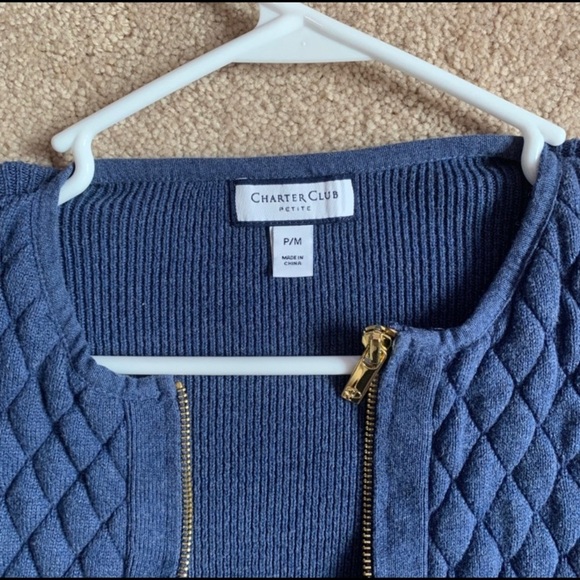 Charter Club ribbed zip up blue jacket/size MP - Picture 4 of 8
